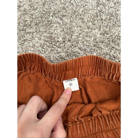lintico 100% linen wide leg cropped pull on pants burnt orange lagenlook flowy M - Picture 3 of 12